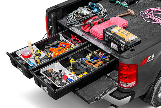 Decked truck bed storage system